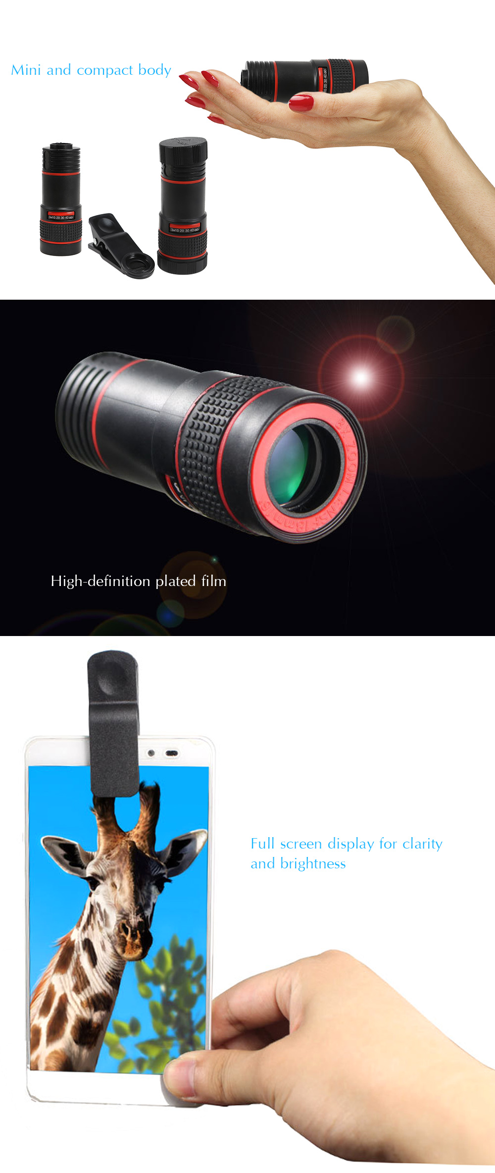 MaiFeng 8 x 18 Mobile Phone Telescope Telephoto Camera Lens Monocular Zooming Focus