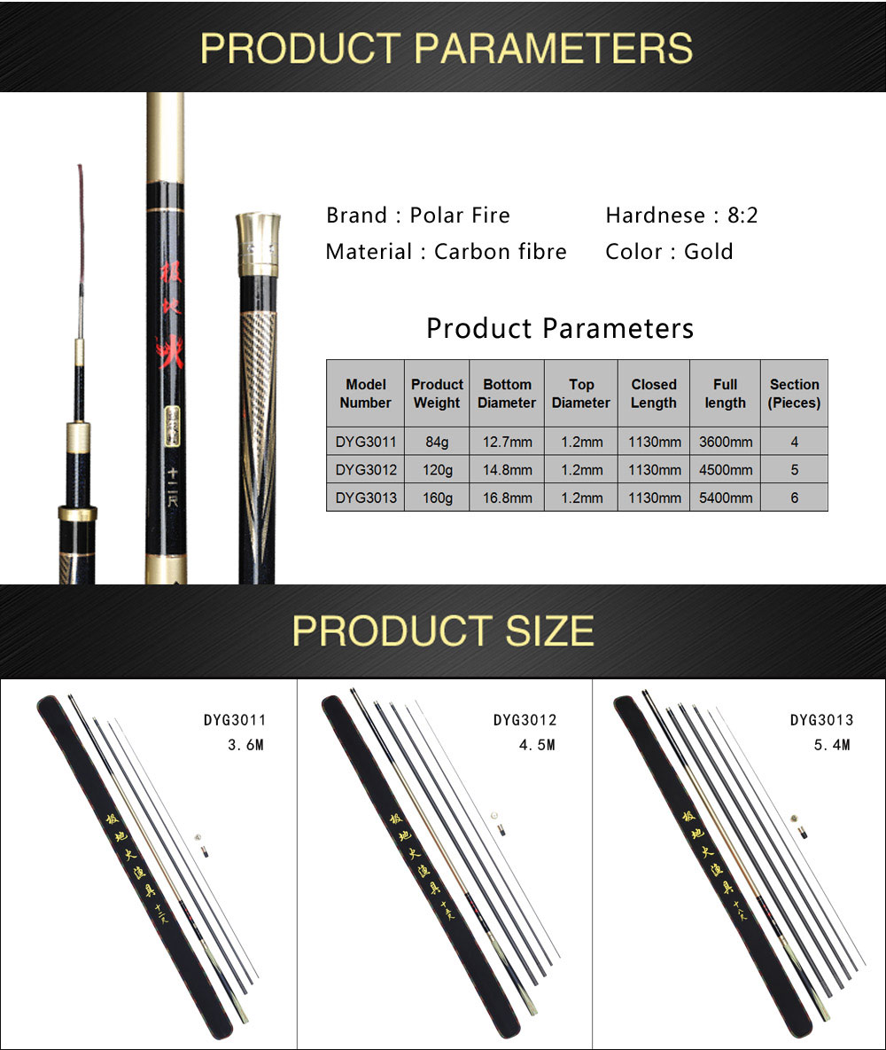 Polarfire DYG301 Outdoor Fishing Gear Carbon Paint 3.6 Meters 4.5 Meters 5.4 Meters Telescopic 28 Fishing Rod