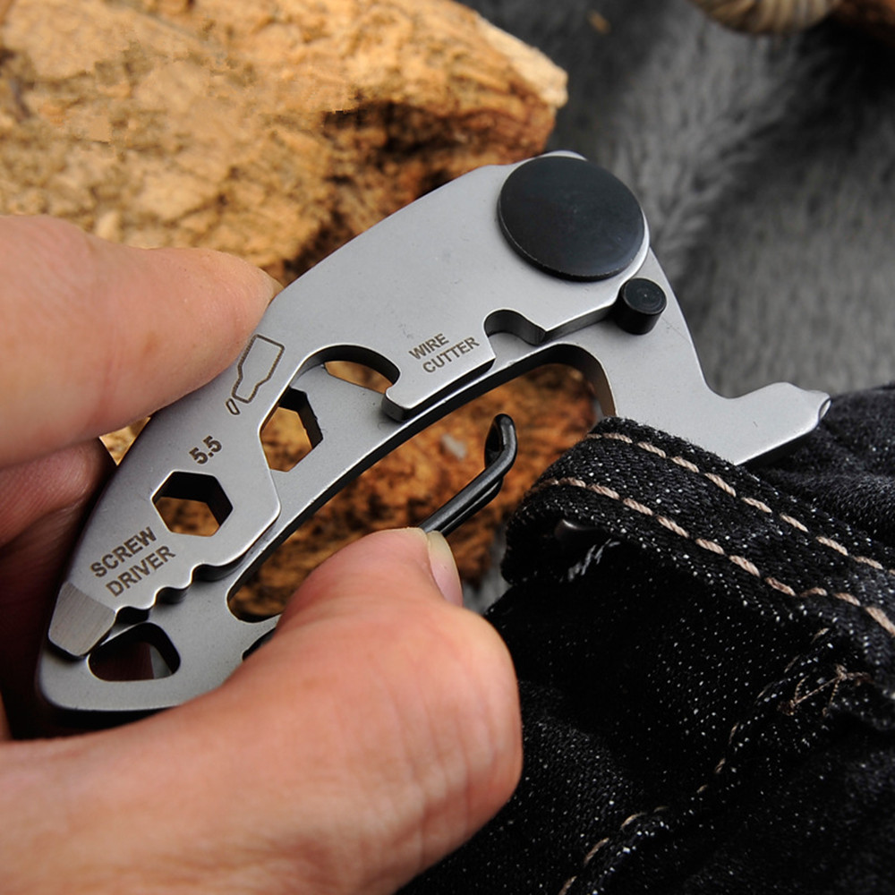 Stainless Steel Multi Tool Key Chain EDC Kit Carabiner Clip for Traveling/Fishing/Camping/Hiking