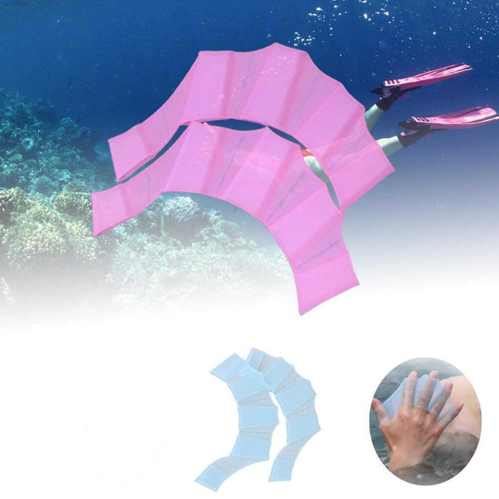 Pair of Silicone Gear Fins Hand Flippers Training Gloves Webbed for Swimming