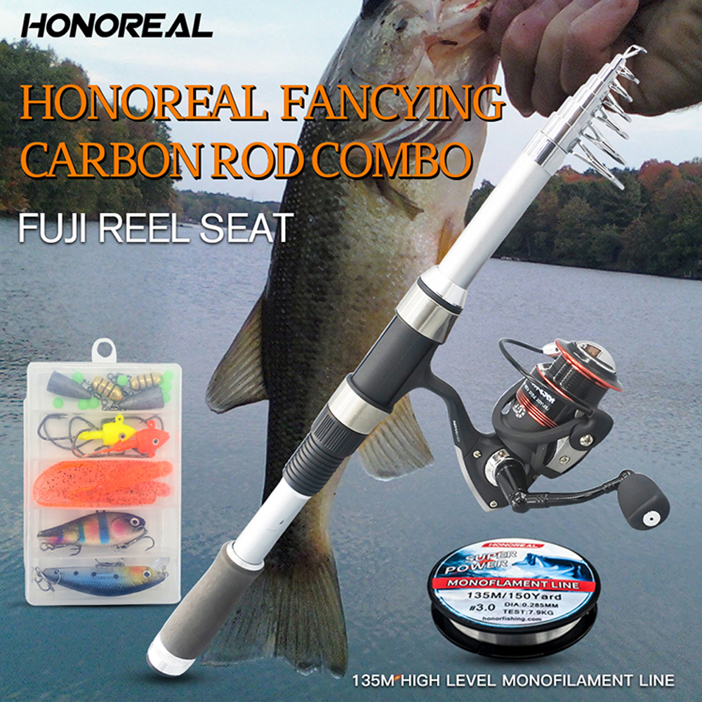 Honoreal Spinning Telescopic Fishing Rod and Reel Combo with Fishing Line Lure and Hook for Travel