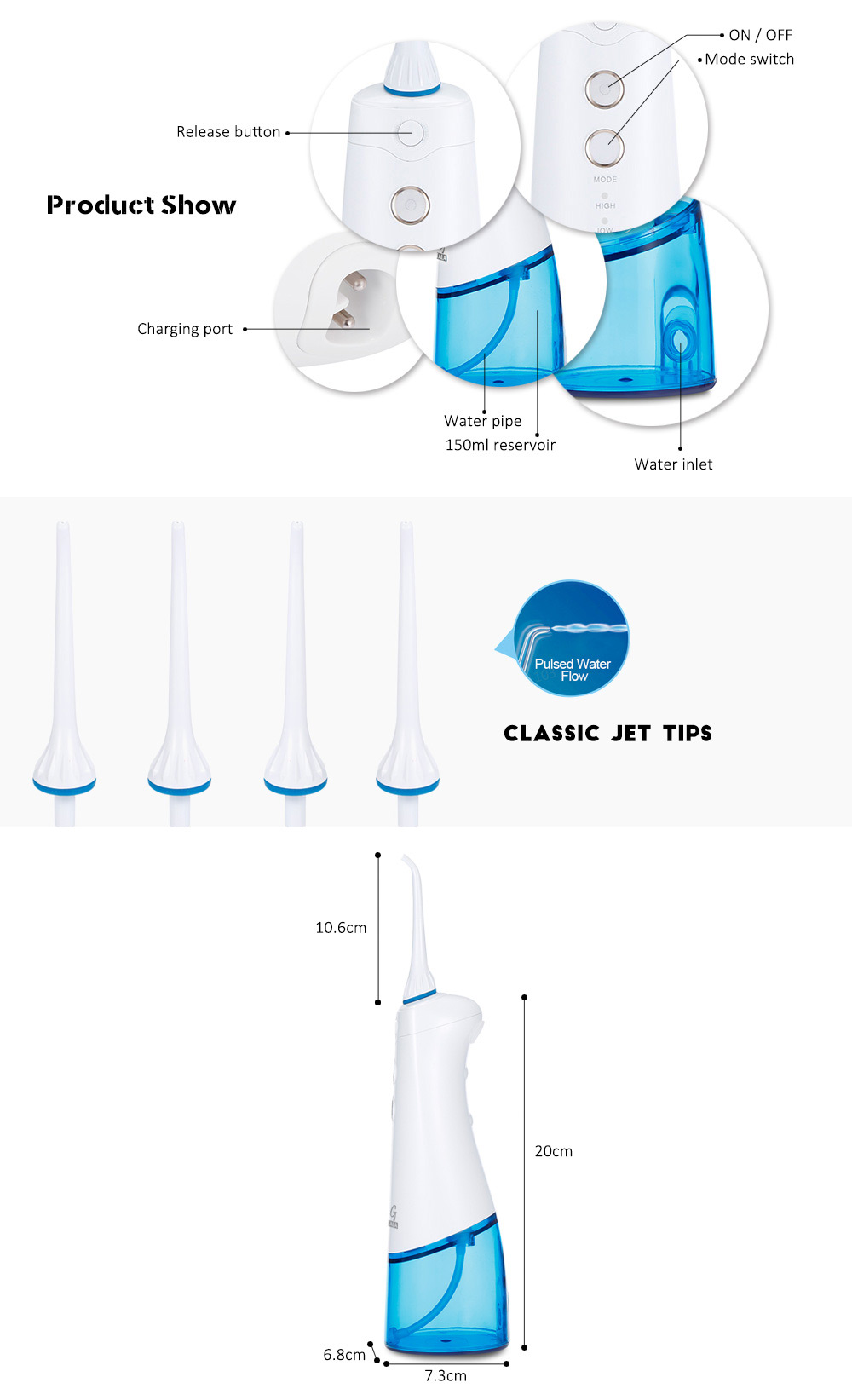 gustala Oral Irrigator Portable Cordless Water Flosser for Home Travel