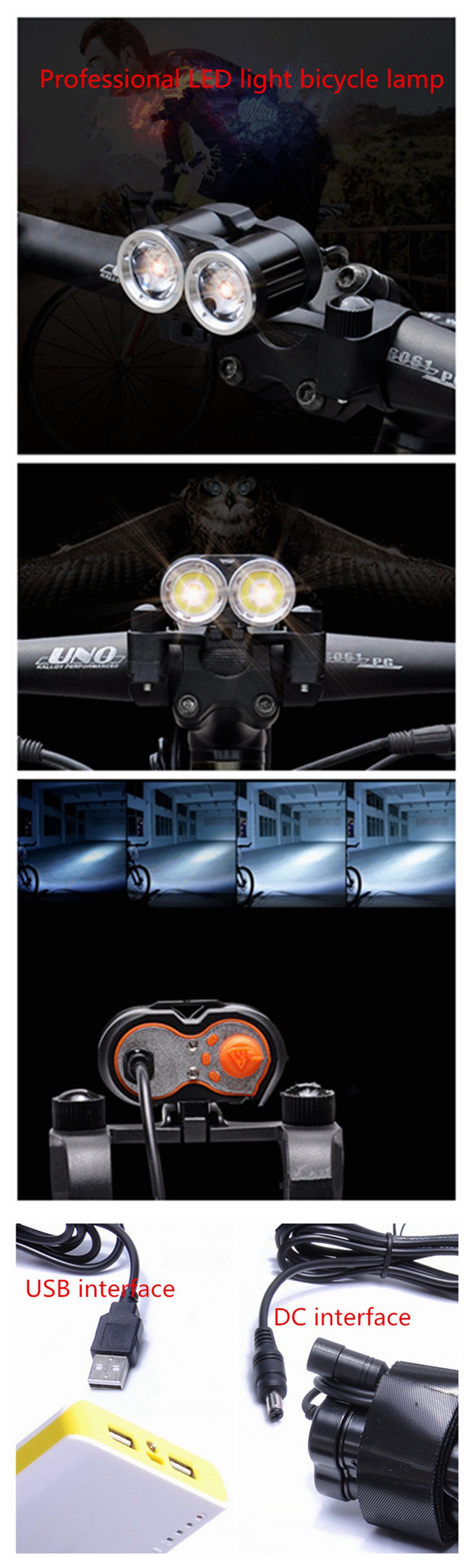 ZHISHUNJIA USB 5V CREE XML T6 2 LED 1400lm 4-Mode Bike Light Headlamp