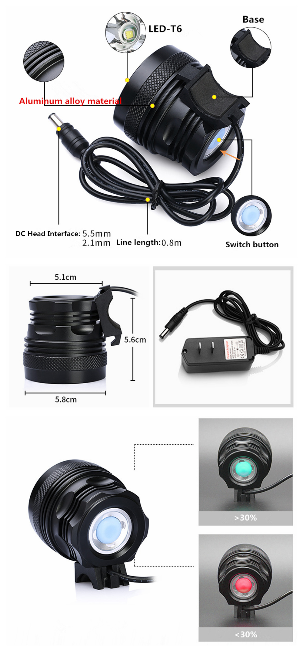 ZHISHUNJIA B80 8-LED 3-Mode Cold White Bike Light / Headlamp - 10x 18650 Battery