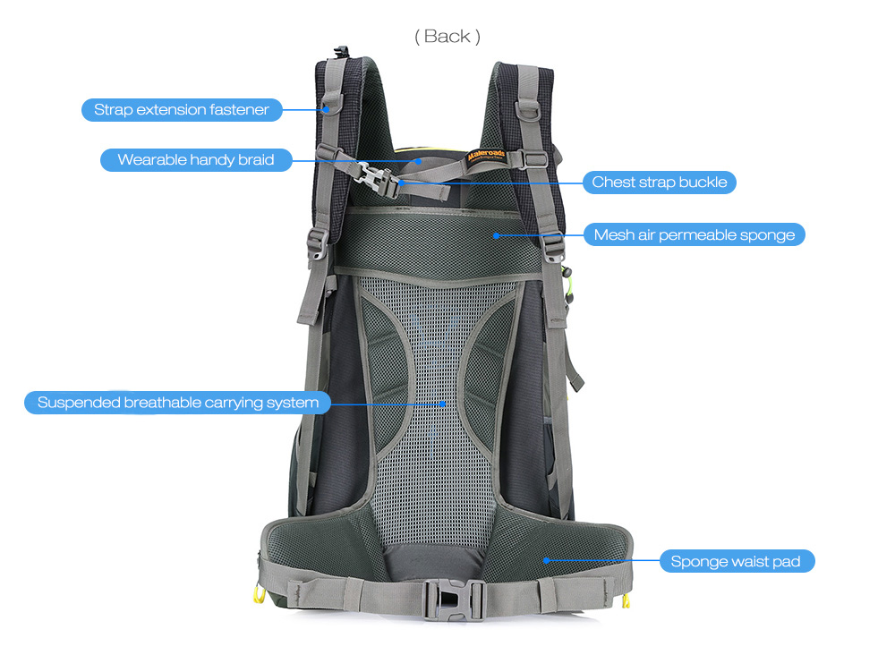 Maleroads 50L Outdoor Sports Backpack Hiking Camping Water Resistant Nylon Bike Rucksack Bag