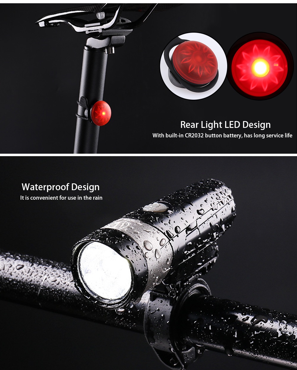 WHEELUP Bicycle Front Rear Light USB Charging Mountain Bike Headlight Taillight Accessories