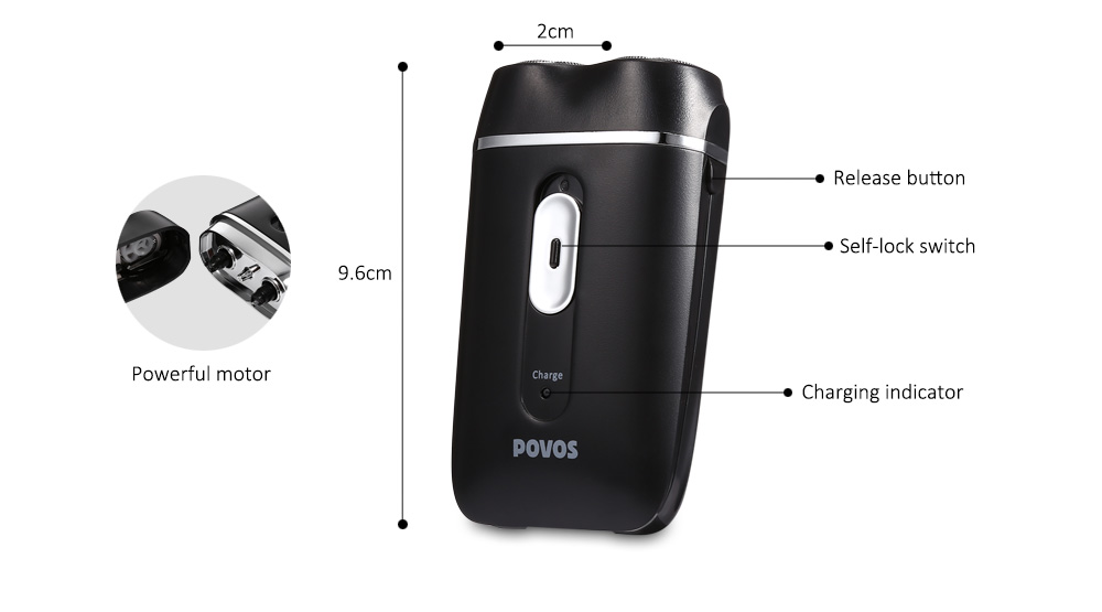 POVOS PQ2601 Rechargeable Electric Dual Floating Blade Shaving Razor Face Care