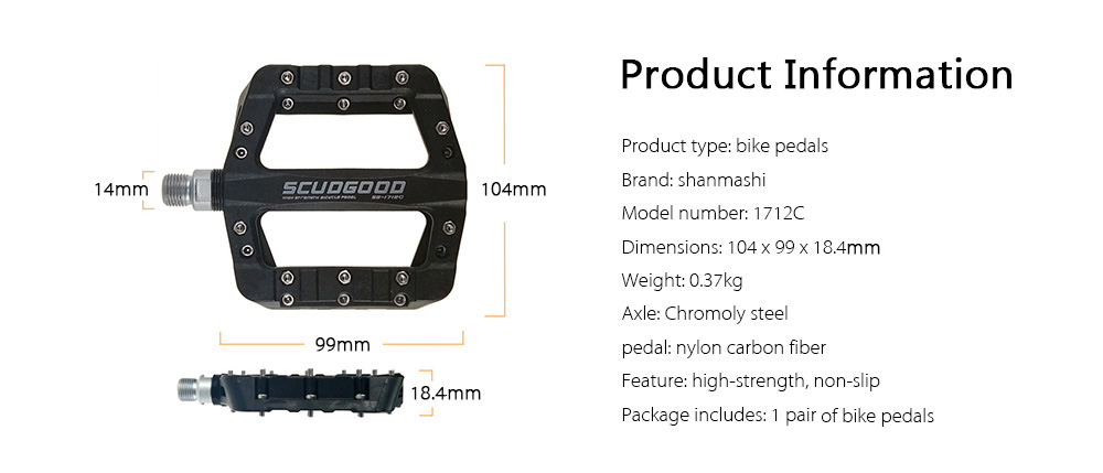 Shanmashi 1712C Nylon Carbon Fiber Mountain Bike Pedals with High-strength Non-slip Surface