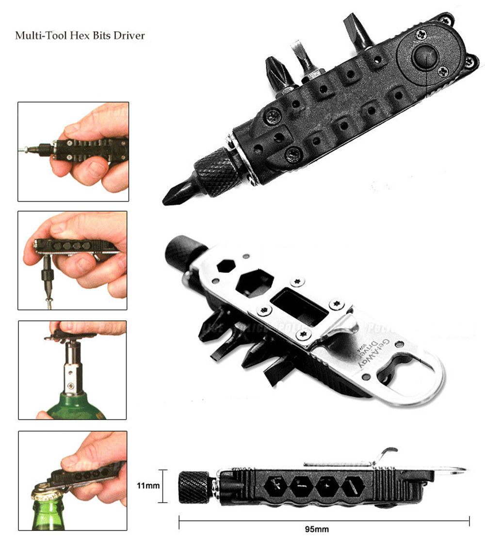 Mini Screwdriver Kit Multi Functional Wrench Bottle Opener LED Light