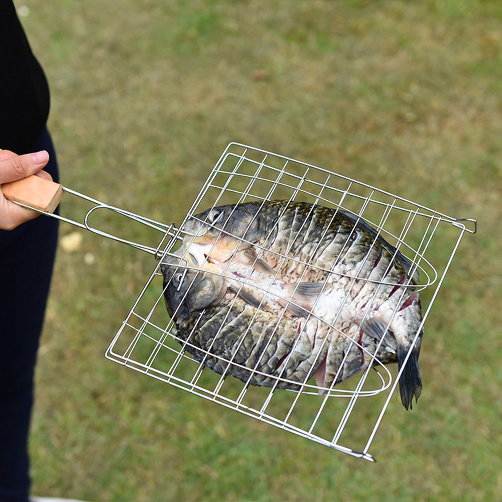 Plated Steel Hamburg Grilled Fish Clip Barbecue Net BBQ Tool for Outdoor Camping