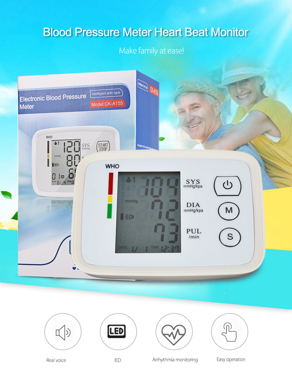CHANGKUN CK - A155 Arm Health Care Blood Pressure Meter Heart Beat Monitor