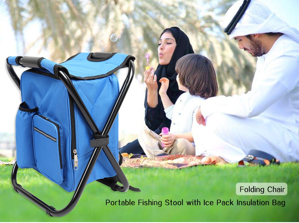 Folding Chair Portable Fishing Stool with Ice Pack Insulation Bag