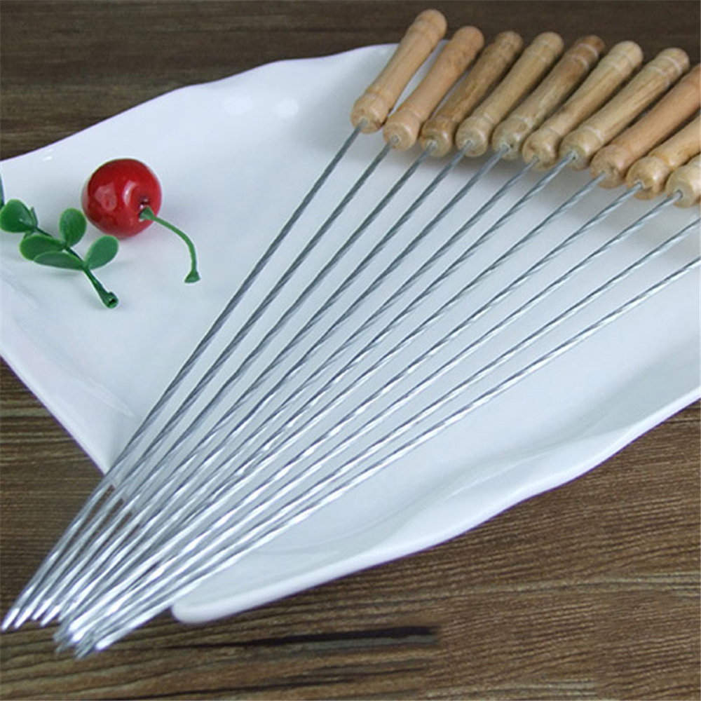 Stainless Steel Metal Bbq Barbecue Meat Skewer Grill Kebab Needles Stick 10PCS