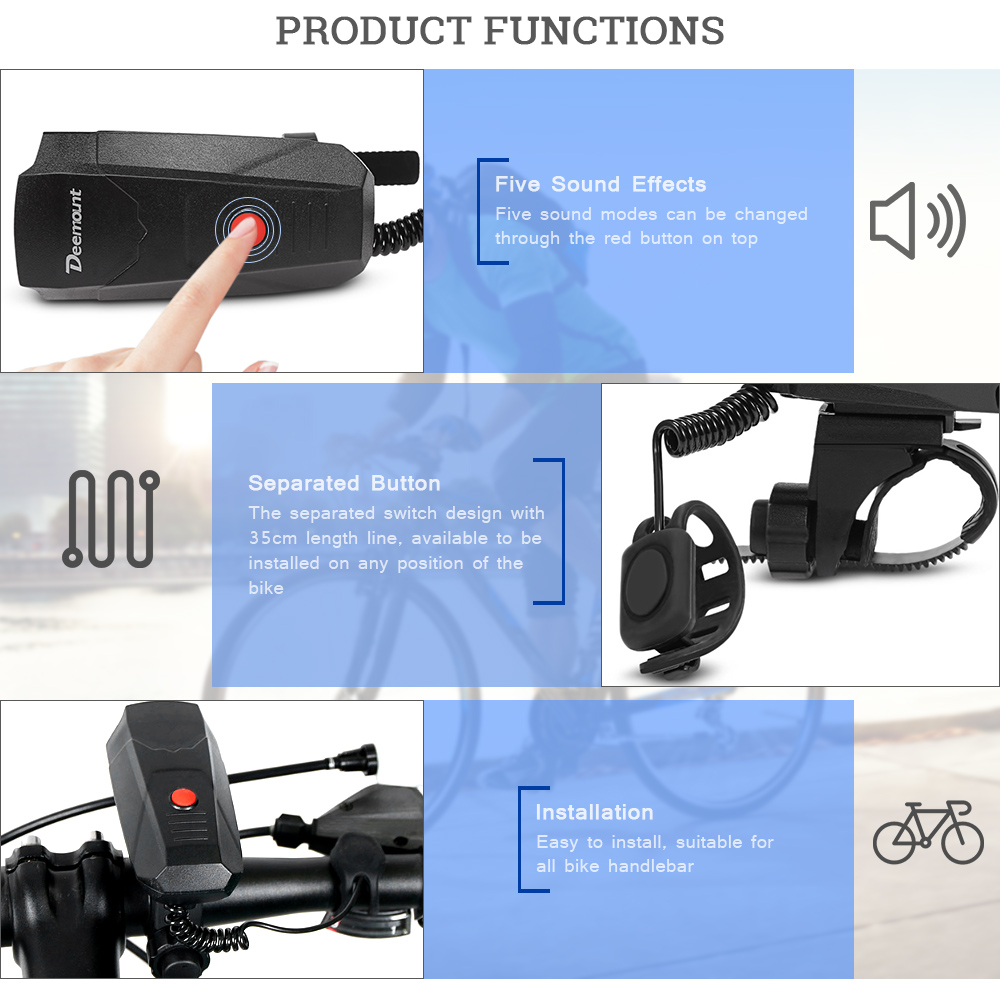 Deemount Digital Cycling Horns Bicycle Handlebar Ring Bell Alarm for Safety