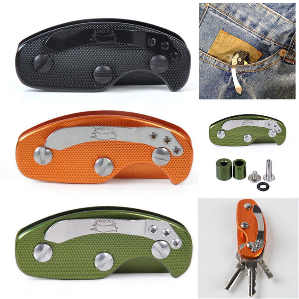 Folding Keychain Clip Aluminum Holder Mens EDC Organizer Multi Tool