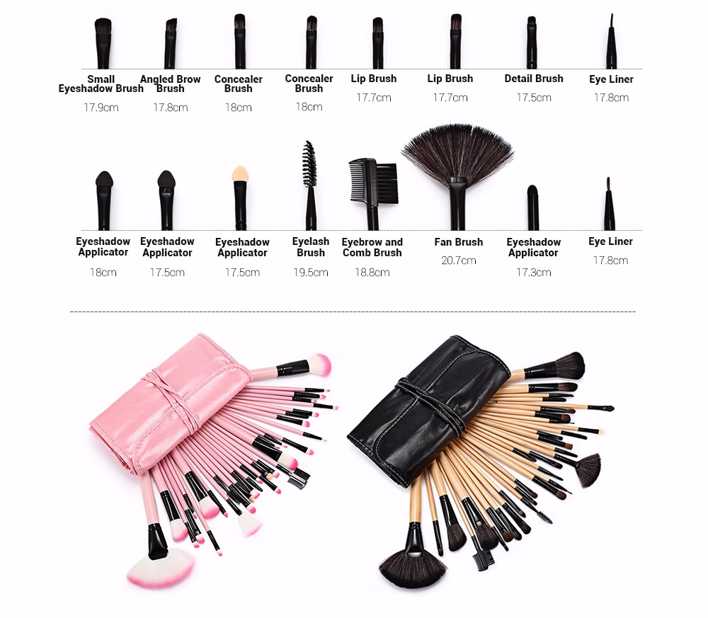32 Pcs Makeup Brush Set with Faux Leather Pure Color Bag