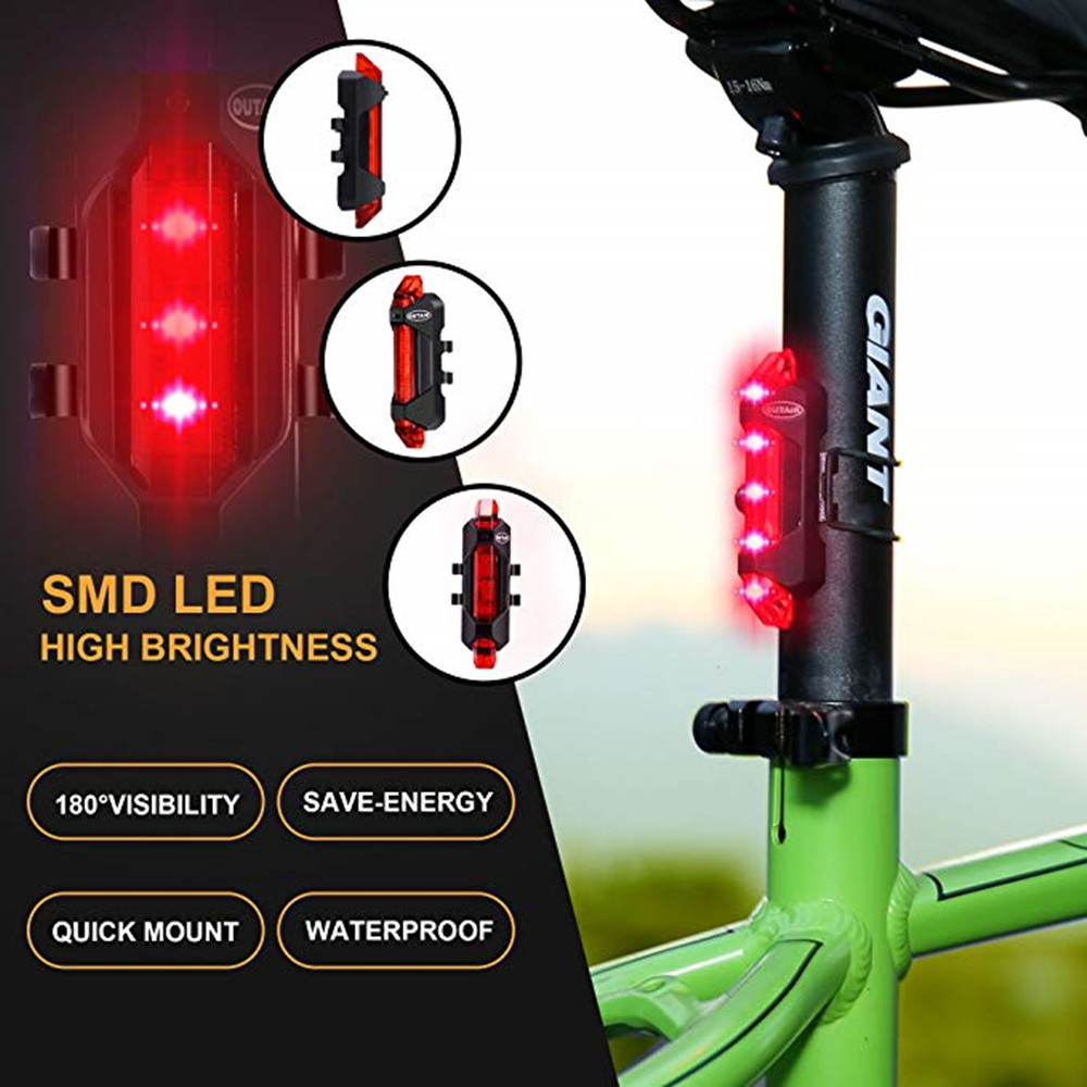 USB Rechargeable Bicycle Light Front And Tail Head Back Flashing Safety