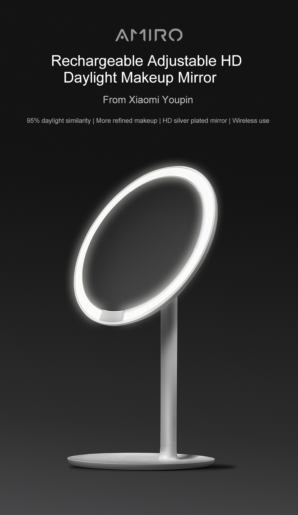 AML004 Rechargeable Brightness Adjustable LED HD Makeup Daylight Mirror from Xiaomi Youpin