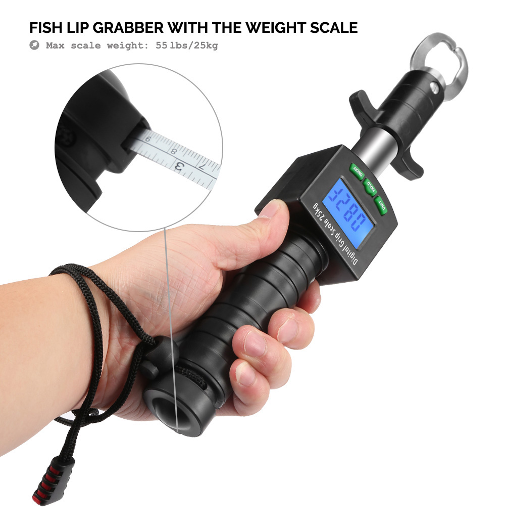Portable Fish Gripper Grabber with Measuring Tape / Adjustable Wrist Strap