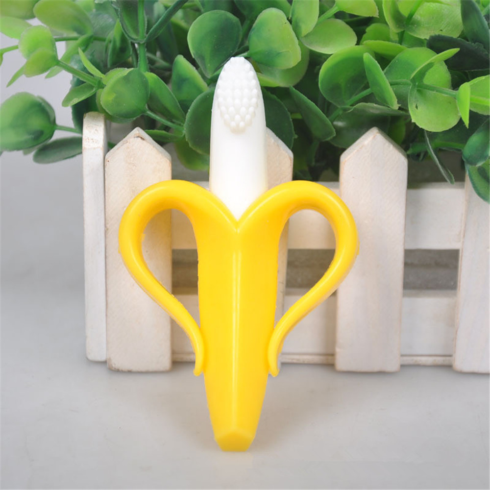 Baby Deciduous Tooth Brush Cute Banana Happy Growth Safe Silicone