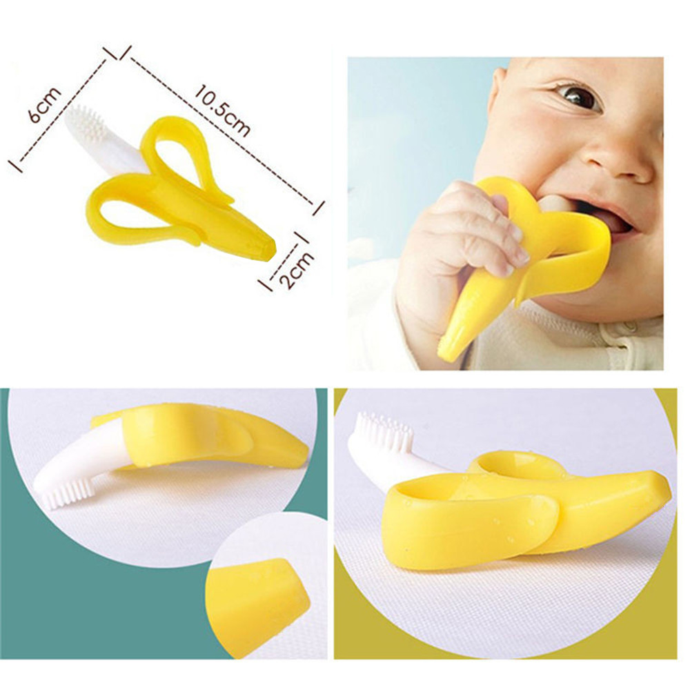 Baby Deciduous Tooth Brush Cute Banana Happy Growth Safe Silicone