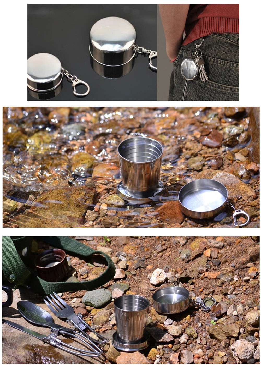 Stainless Steel Portable Outdoor Telescopic Collapsible Folding Cup