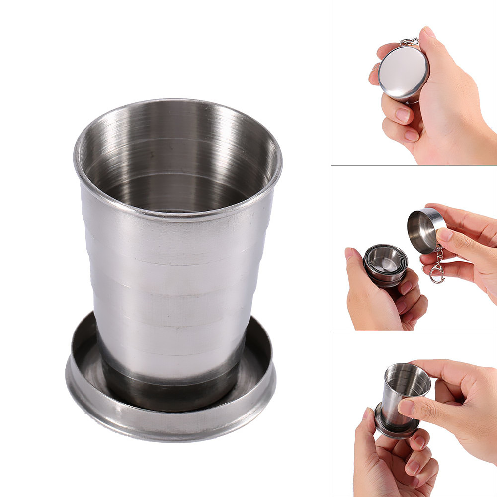 Stainless Steel Portable Outdoor Camping Collapsible Cup Telescopic Keychain