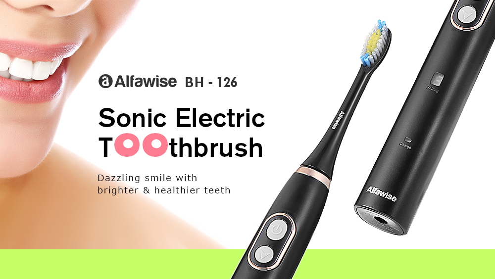 Alfawise BH - 126 Sonic Electric Toothbrush Smart Timer 5 Brushing Modes with 2 Brush Heads
