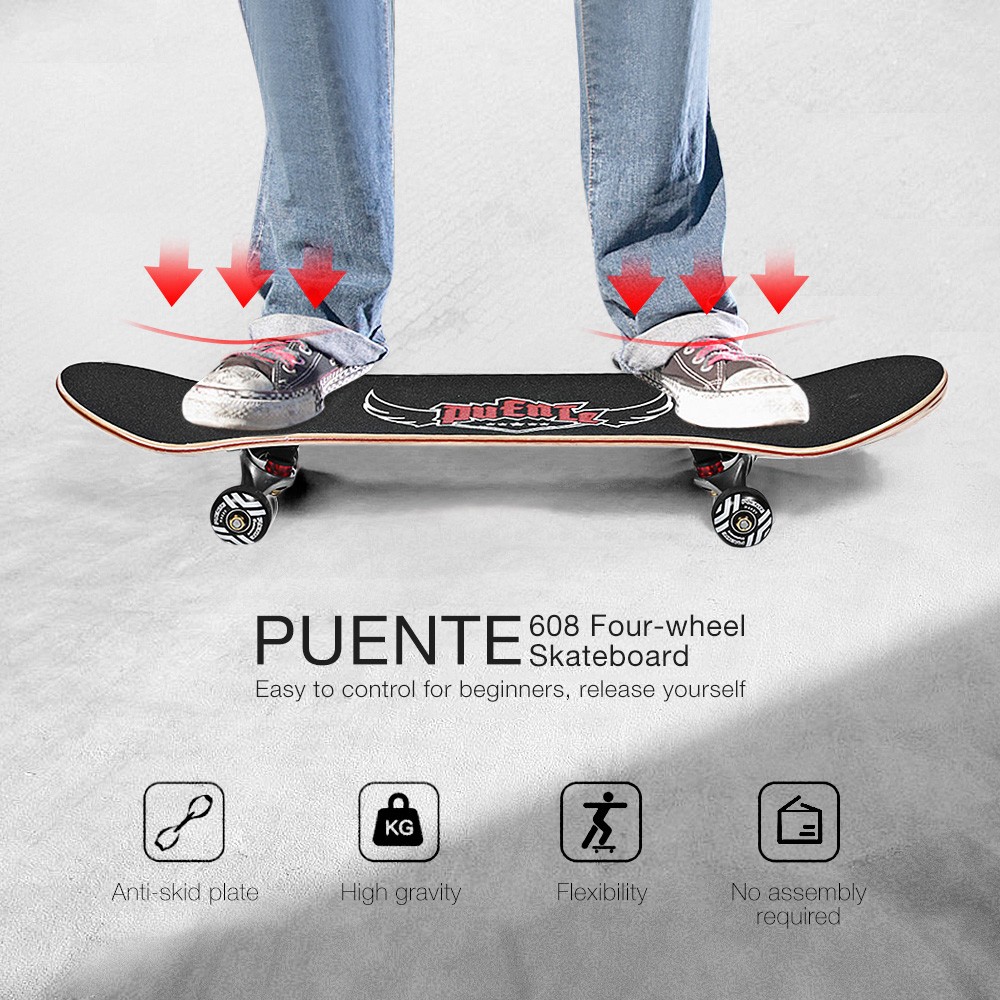 PUENTE 608 Four-wheel Double Kick Deck Skateboard with T-shape Gadget