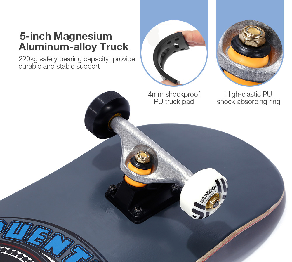 PUENTE 608 Four-wheel Double Kick Deck Skateboard with T-shape Gadget