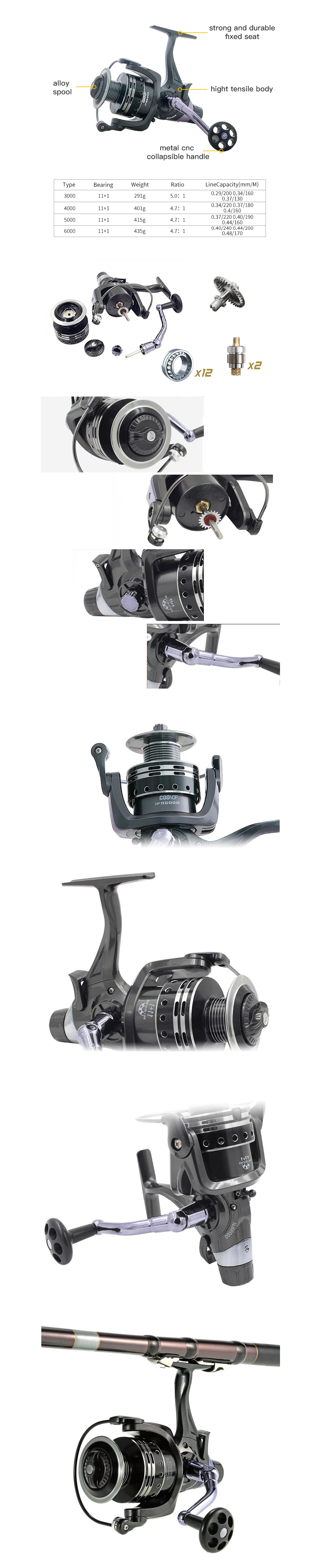 Metal Fishing Reel 11+1 BB Carp Wheel 3000-6000 Series