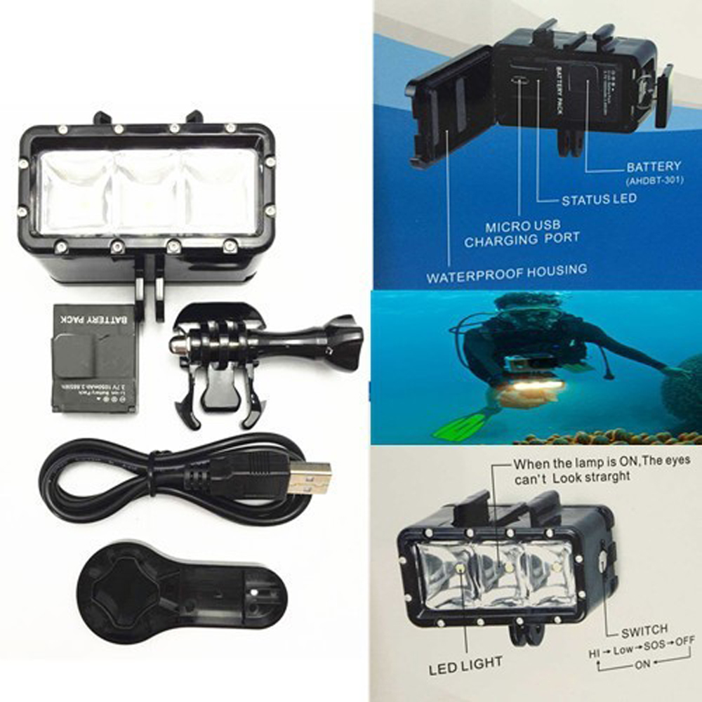 30M Diving LED Video Light + Battery + Buckle GITUP GoPro Hero / SJ4000 / Xiaomi
