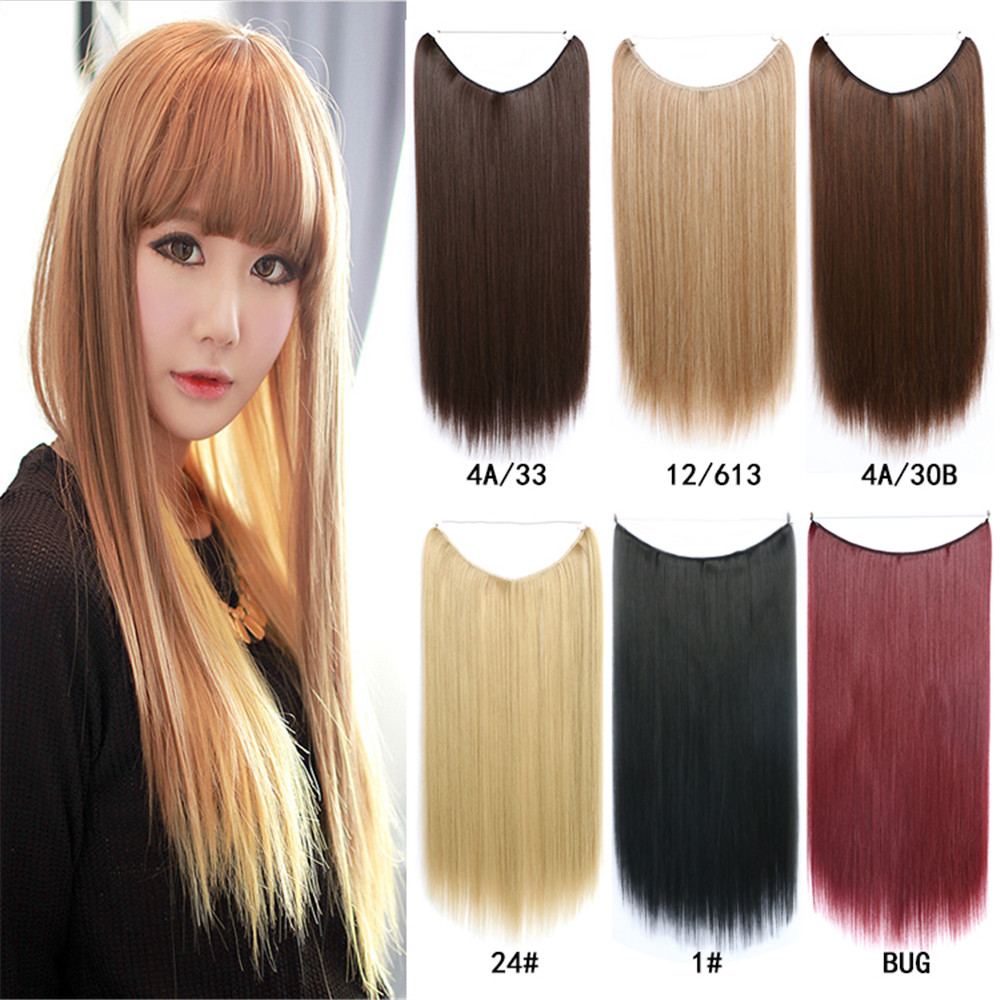 Long Straight Hair Extension Without Clip Fish Line Synthetic Wig