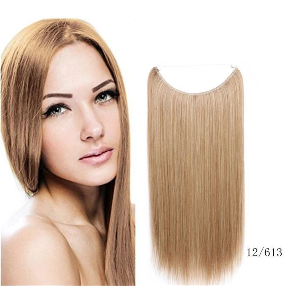 Long Straight Hair Extension Without Clip Fish Line Synthetic Wig