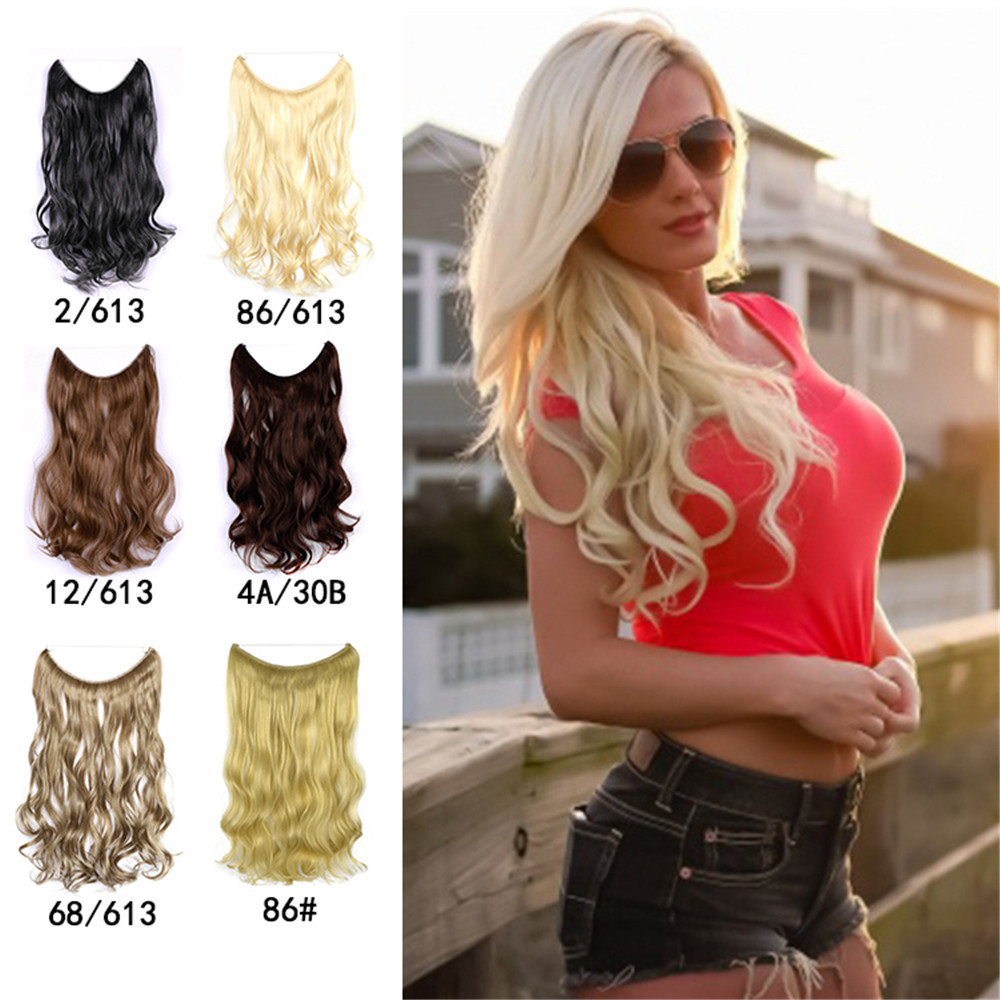 Long Wave Hair Extension Without Clip Fish Line Color Mixing Synthetic Wig