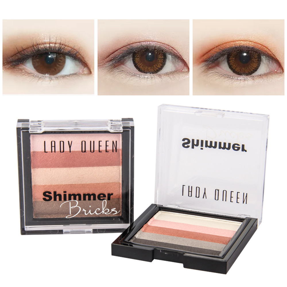 LADY QUEEN 5 Colors Eye Shadow Waterproof Powder Metallic Eyeshadow Palette