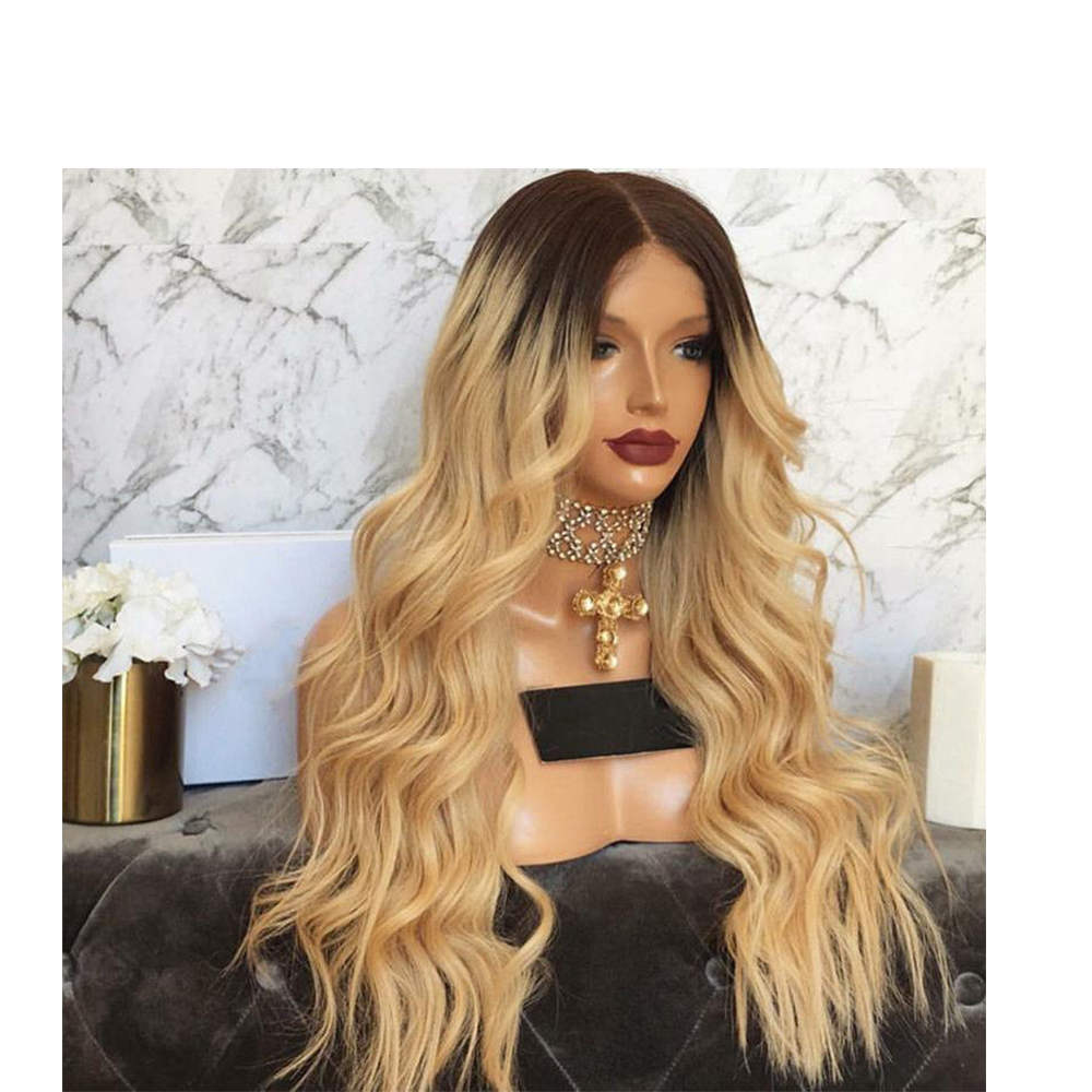 Long Curly Wig Female Brown Gradient of Golden Hair Big Waves T Color Hair Wigs
