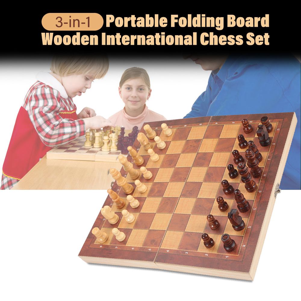3-in-1 Folding Board Portable Wooden International Chess Set