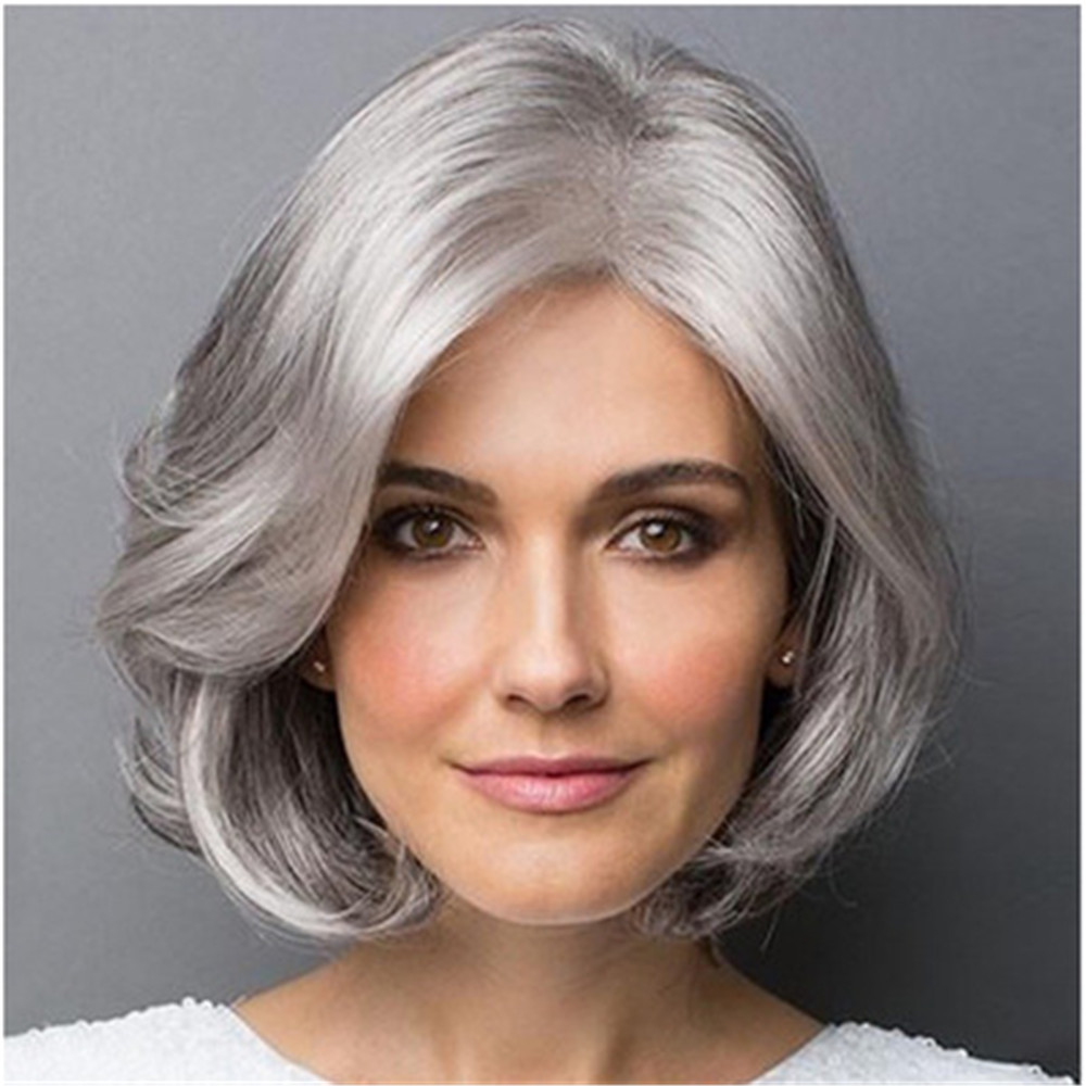 European and American Wig Women Silver Gray Short Curly Hair Wig