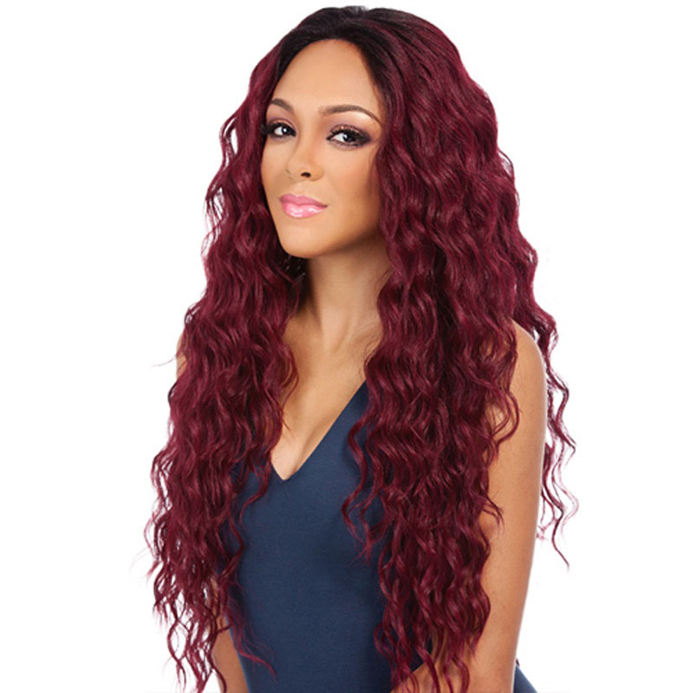 Wine-Red Long Curly Fluffy Maize Hot 70 Cm Female Wig Cover