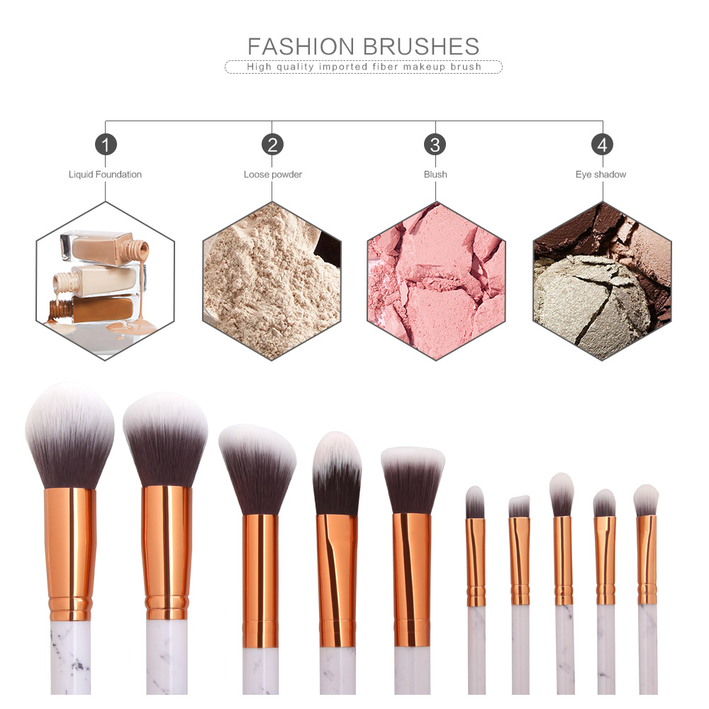 10 Marbled Makeup Brush Set with Brush Tube