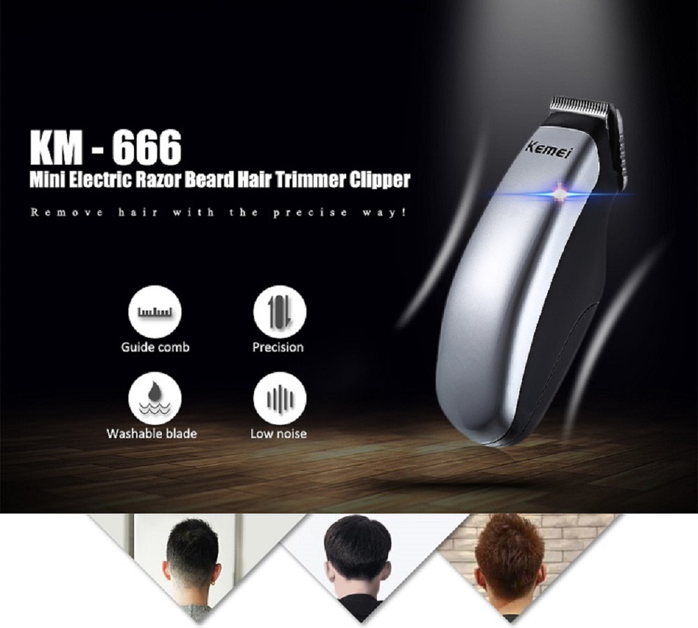Kemei KM-666 Portable Hair Clipper Electric Cordless Mini Trimmer Professional R