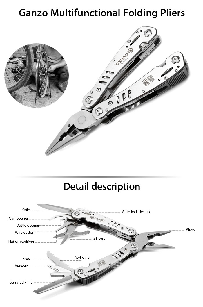 Ganzo G302-H 12 in 1 Multifunctional Folding Pliers with 12pcs Screwdriver Bits