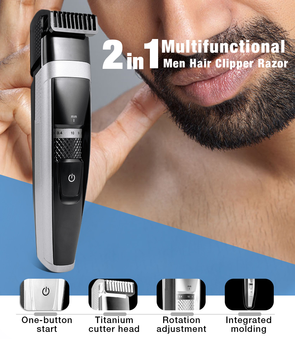 2 in 1 USB Rechargeable Men Water Resistant Beard Trimmer Electric Shaver Razor