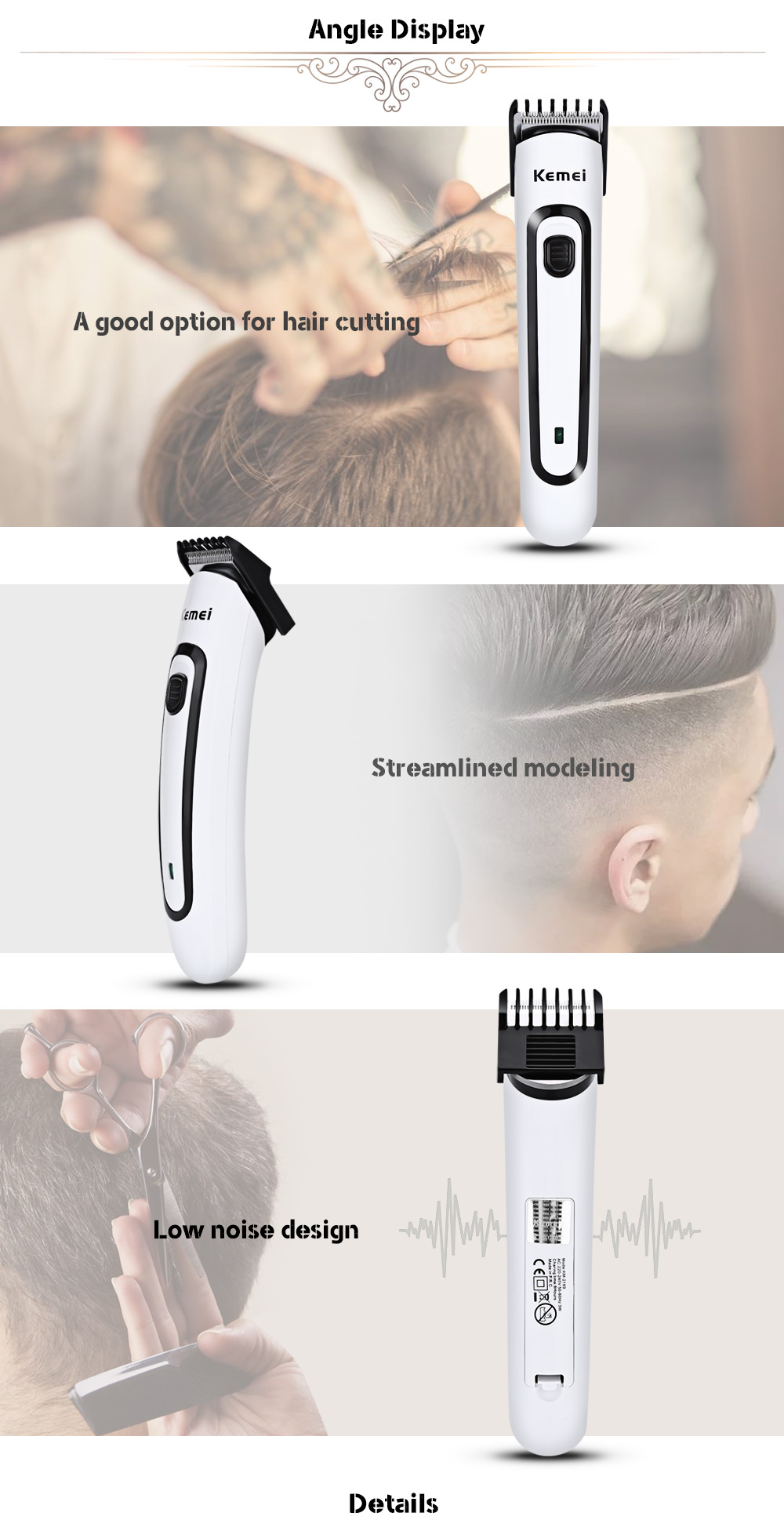 Kemei KM-2169 Dry Dattery Chargeable Dual-Use Electric Hair Clipper Hair Clipper