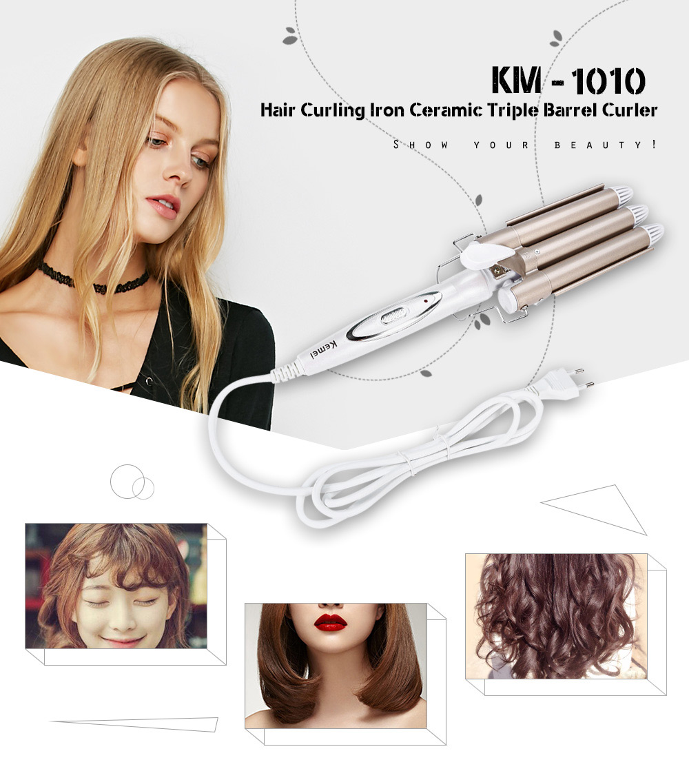 KEMEI Hair Curling Ceramic Triple Barrel Hair Curler Hair Waver Styling Tools