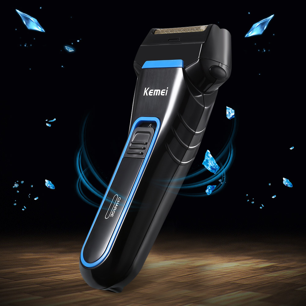 Kemei 2Blades Portable Dual Foil Shaver Rechargeable Beard Razor Wet and Dry Use