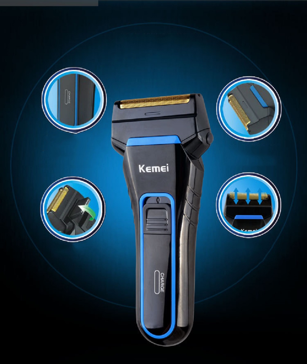 Kemei 2Blades Portable Dual Foil Shaver Rechargeable Beard Razor Wet and Dry Use