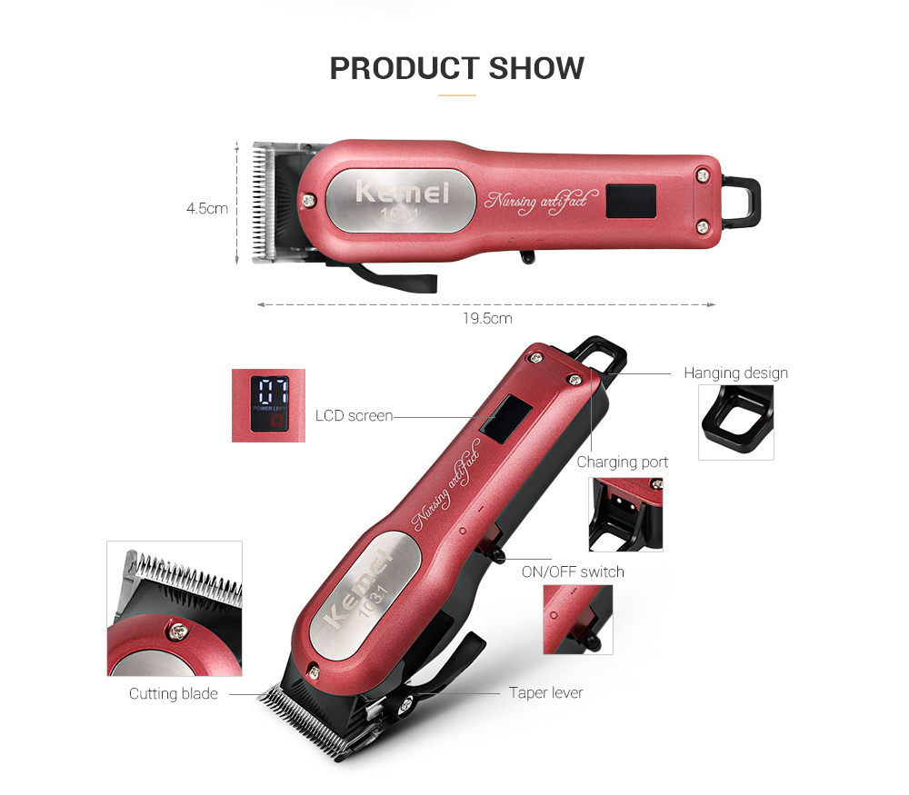Kemei KM-1031 Cordless Professional Clipper Rechargeable Hair Cutting For Men
