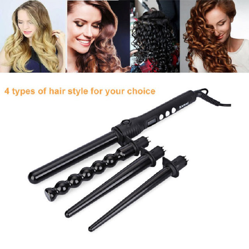 KEMEI 4 in 1 Hair Curlers Rollers Curling Iron LCD Hair Curler Multi-Function